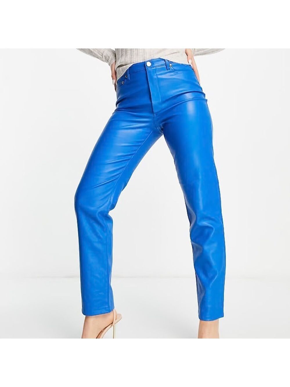 Dynamite sapphire blue Gisele Straight Leg Faux Leather Pants pleather vegan M